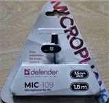Микрофон DEFENDER MIC-109, Jack 3.5мм, 1.8м, на прищепке