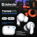 Наушники внутриканальные Defender 975, Twins, Bluetooth, TWS, цвет: белый