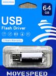 Флеш-накопитель 64Gb Move Speed M3, R/W - 20/7 MB/s, серебряный
