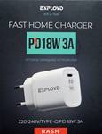 Блок питания сетевой 1 Type-C Exployd EX-Z-1126, RASH, 3.0A, PD18W, цвет: белый