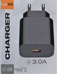 Блок питания сетевой 1 USB FaisON, C-26, MATE, 3000mA, QC3.0, 18W, цвет: чёрный