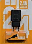Блок питания сетевой 1 USB HOCO, C22A, 2400mA, пластик, кабель микро USB, цвет: чёрный