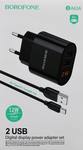 Блок питания сетевой 2 USB Borofone BA63A, Richy, 2400mA, кабель Type-C, цвет: чёрный