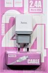 Блок питания сетевой 1 USB HOCO, C22A, 2400mA, пластик, кабель микро USB, цвет: белый