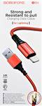 Кабель USB - 8 pin Borofone BX54 Ultra bright, 1.0м, круглый, 2.4A, ткань, цвет: красный