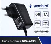 Блок питания узкий Gembird NPA-AC13, 6В/1А, 6Вт, 1 штекер 5,5х2,5мм